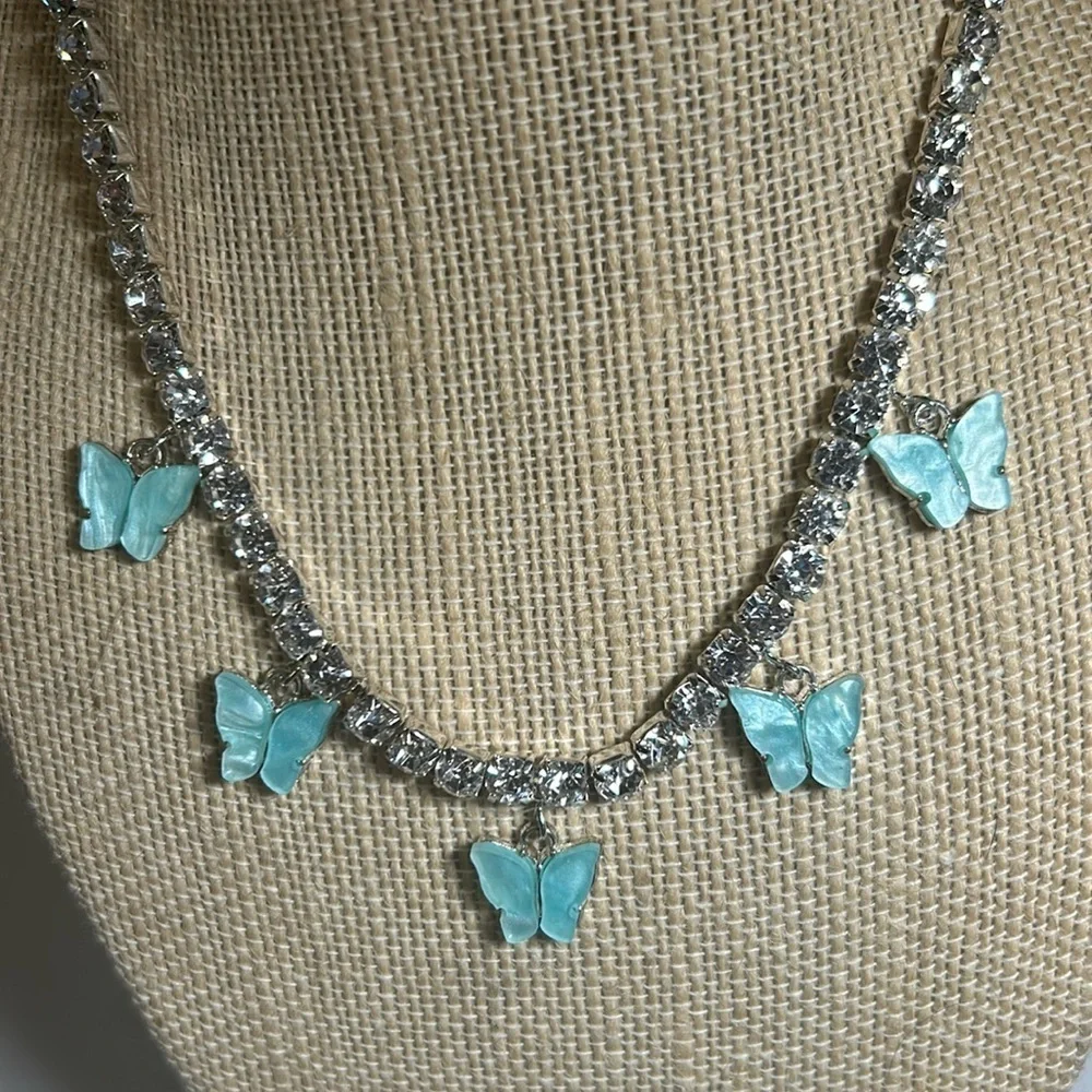 Butterflies & Rhinestone Necklace